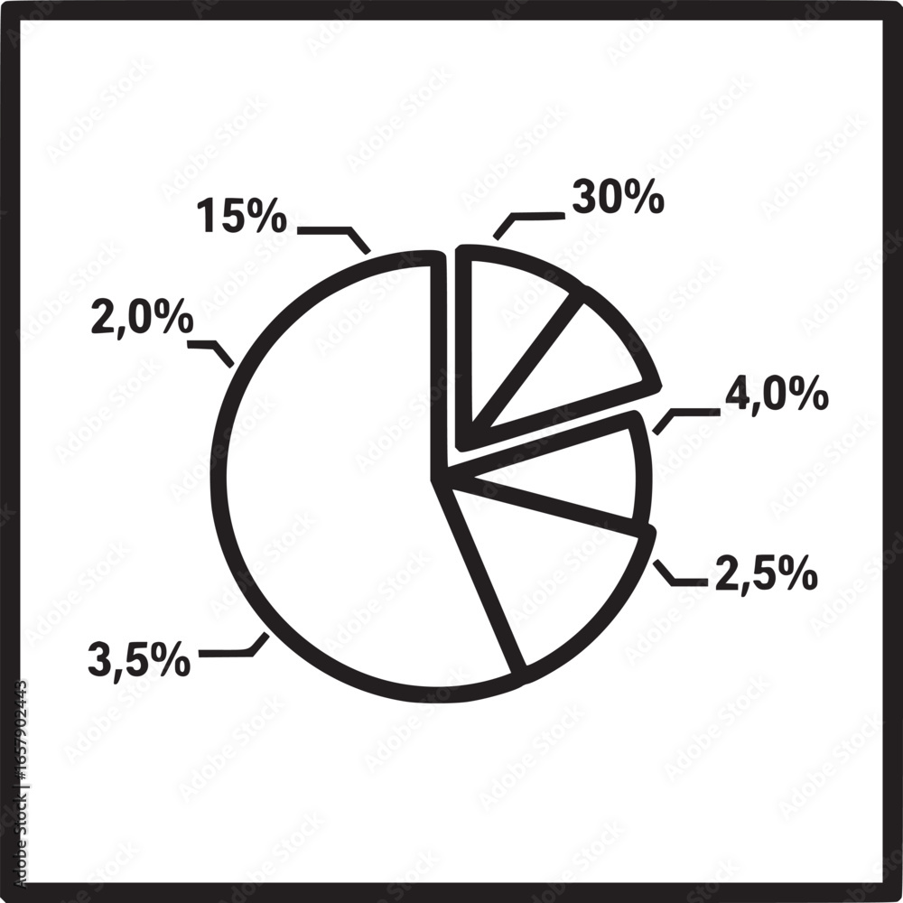 Poster pie chart diagram with percentage values isolated on white background, representing business data an