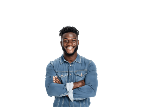 Smiling young black man with arms crossed