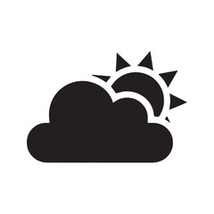 Partly cloudy weather icon. Black silhouette of sun behind a cloud. Simple flat vector symbol for forecast.
