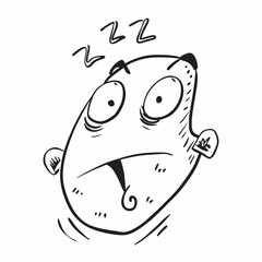 Naklejka premium Cartoon face expressing exhaustion and sleepiness with artistic linework, perfect for illustrating fatigue, stress, and burnout concepts, ideal for design projects