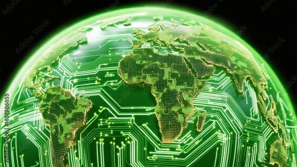 Poster digital world: an artistic rendering showcases the interconnectedness of the globe through a glowing