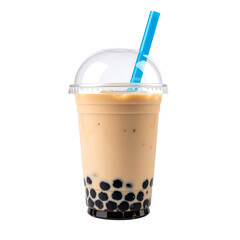 Delicious boba tea drink with straw on transparent background