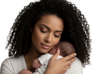 Tender mother holding her newborn baby close showcasing deep affection and maternal bond family love transparent background