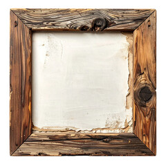 Rustic weathered wooden square frame design on transparent background