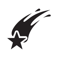 Black shooting star icon. Simple silhouette of a falling star or comet with a tail. Vector graphic symbol of luck, wish, and success.

