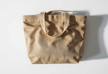 Naklejka premium A professional, high-end flat lay of a blank canvas tote bag, perfect for a brand's mockup or product launch.