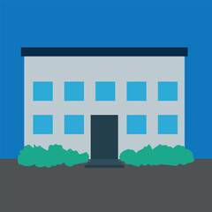 Simple Building Illustration With Eight Windows and Bushes Adding a Touch of Greenery to the Landscape Presentation