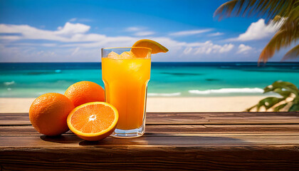 Obraz premium orange juice with sea view