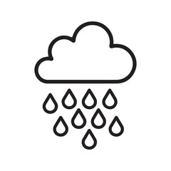 Rain icon, simple black and white outline vector illustration of a raining cloud with raindrops. Weather forecast symbol, isolated on white background.
