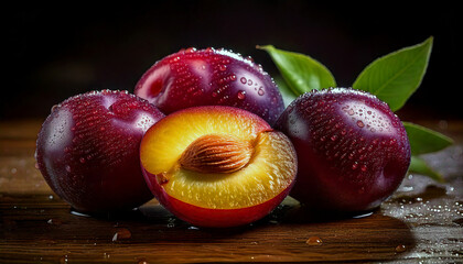 plums on a wooden table