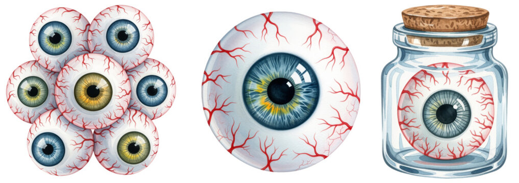 a watercolor collection of spooky eyeballs for halloween