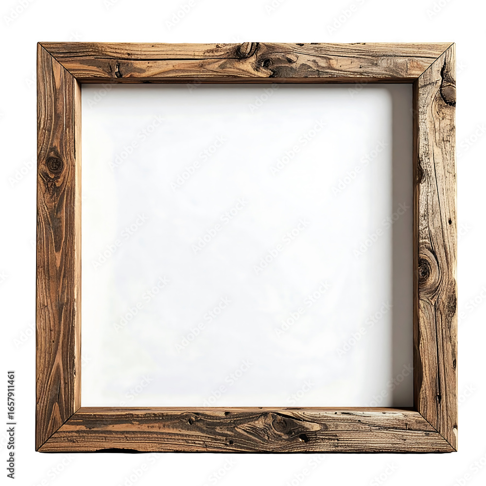 Poster square wooden frame with rustic texture on transparent background