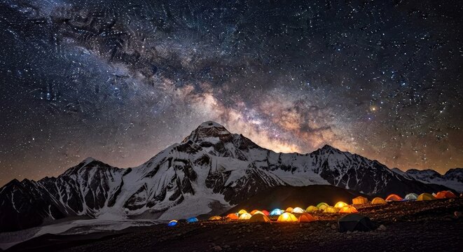 Nanga Parbat under a starlit sky, Milky Way above.