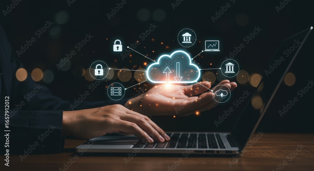 Fototapete cloud computing technology with data storage and online network connection