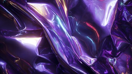 Dark Shiny Purple Foil Texture with Reflective Glass Effect and Iridescent Finish for Futuristic Digital Art Background
