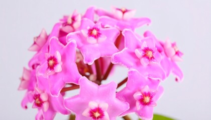Fototapeta premium Close-up of vibrant pink flowers with intricate details, showcasing star-shaped blooms and delicate textures.