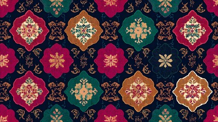 Elegant Modern Artwork of a Flawless Repeating Geometric Pattern Fusing Moorish Tessellations with Peranakan Motifs in a Clean Vector Style