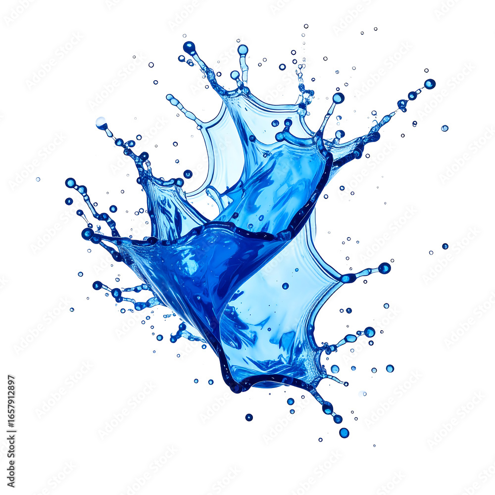 Poster dynamic liquid splash with vibrant blue color on transparent background