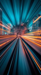 Dynamic light lines in a tunnel with speed blurring are useful for illustrating speed, progress, and innovation in transportation.