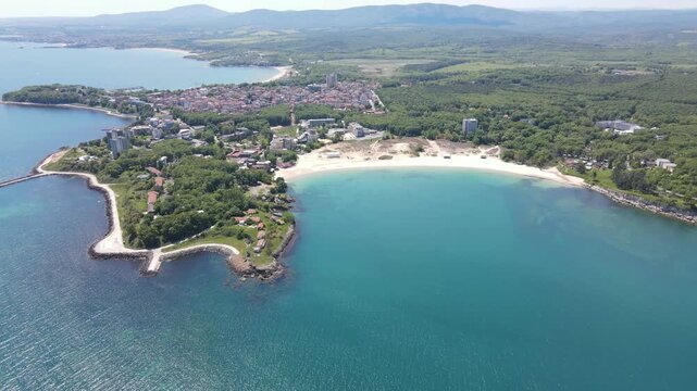 Aerial view of Black Sea Coast near Atliman Beach and Kiten, Burgas Region, Bulgaria 