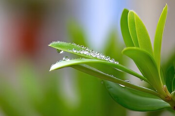 Fototapeta premium Dew-kissed leaves in soft focus