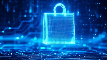 Digital Shopping Bag Over Circuit Board - Powered by Adobe