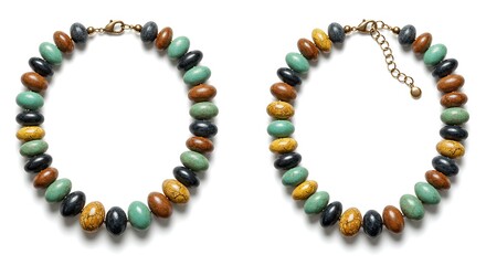 Elegant Multicolored Stone Bead Necklace Jewelry Fashion Accessory on White Background