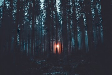 Fototapeta premium Sunlit clearing in a dark forest