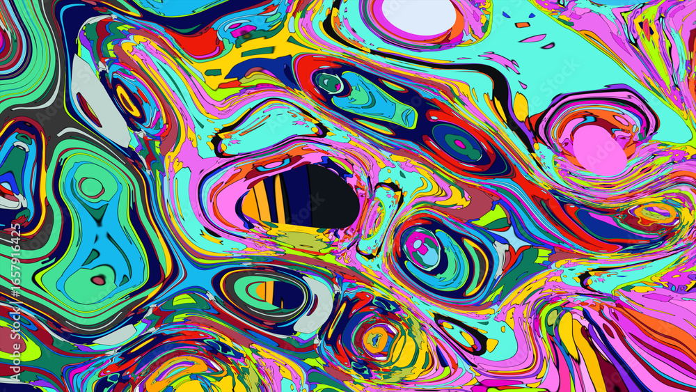Poster abstract psychedelic brutalism wave blob striped motion curves composition morphing amoeba white neo