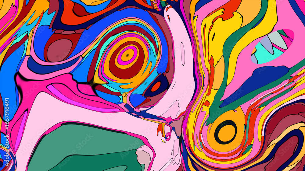 Poster abstract psychedelic brutalism wave blob striped motion curves composition morphing amoeba white neo