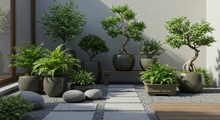 Modern interior living room with indoor plants and garden-inspired decor