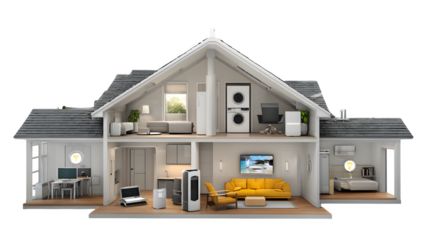 A connected home ecosystem where appliances and security systems are seamlessly linked for user convenience