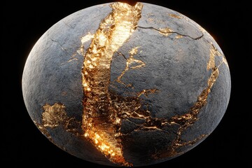 Cracked sphere, golden fissures