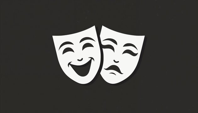 Theater masks representing joy and sadness on a dark background for creative design