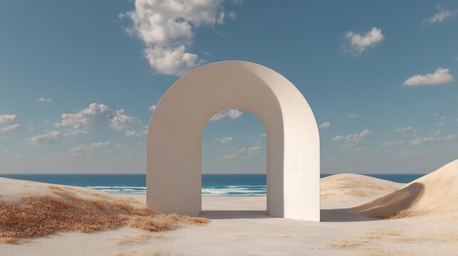 Beige archway on a beach, desert landscape