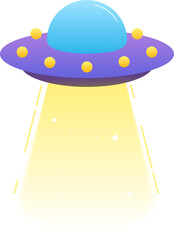 Cartoon UFO spaceship concept of an alien abduction. Cute flying saucer illustration with a glowing yellow light beam, isolated on a white background.
