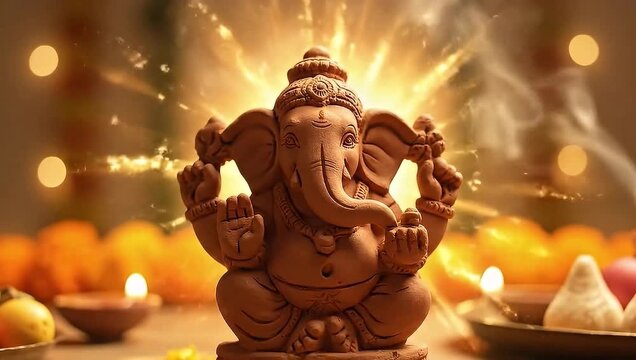 Vinayaka chavithi, Happy Ganesh chaturthi 202 videos, Lord ganesha clay idol with festive elements