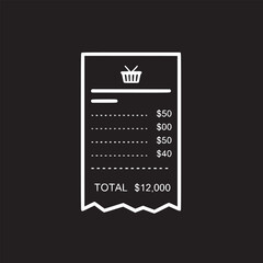 Receipt icon with total amount representing financial transactions, expenses, payments, and business accounting, displaying costs and values