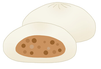 シンプルな2個セットの肉まんのイラスト