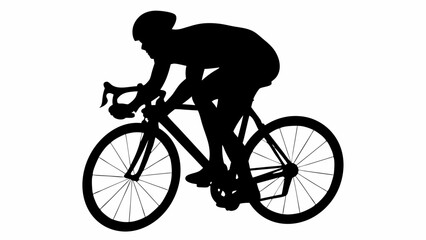 Naklejka premium Silhouette of a cyclist riding a road bicycle with drop handlebars and helmet on a white background