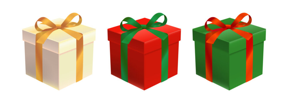 プレゼントボックスのイラスト_3個セット_クリスマスカラー
