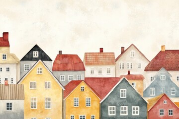 Naklejka premium Charming Illustration of Colorful Houses in a Serene Landscape