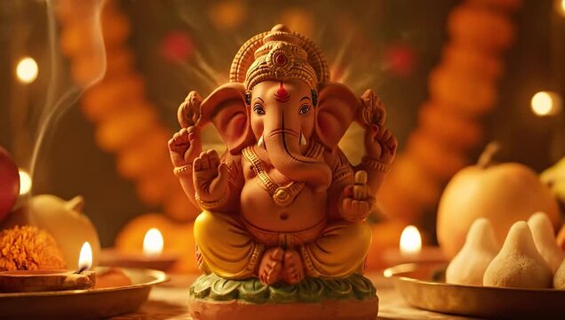 Vinayaka chavithi, Happy Ganesh chaturthi 202 videos, Lord ganesha clay idol with festive elements