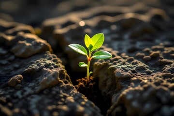 Tiny Green Sprout Pushing Through Cracked Earth