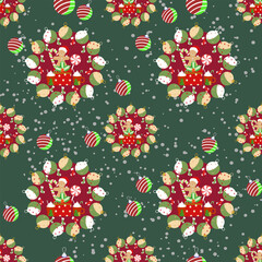Theme of Christmas wreath design. Hand-drawn vector seamless pattern. Design for wallpaper, cards, gift wrapping, and cards.