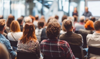 Engaged audience at a professional seminar in a modern conference room