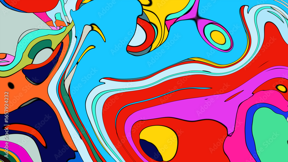Poster abstract psychedelic brutalism wave blob striped motion curves composition morphing amoeba white neo