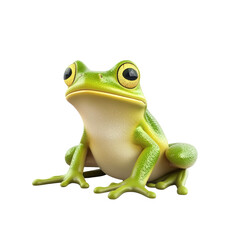 Obraz premium Green frog in a curious pose: A detailed illustration of a vibrant green frog sits poised and alert. It showcases a curious pose that intrigues.