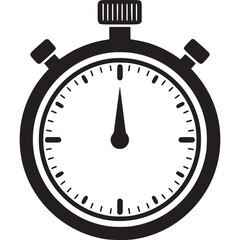 Stopwatch icon isolated on white background representing time, deadlines, speed, and measurement in a simple black and white vector illustration for various applications