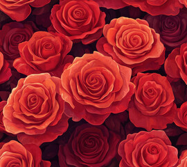 Naklejka premium Vibrant display of red roses in full bloom creates romantic and elegant floral pattern. rich hues and intricate petal details evoke sense of passion and beauty